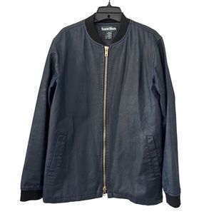 Tunellus‎ Jacket Mens Medium Navy Blue Bomber Coated Denim Lined Full Zip Cotten
